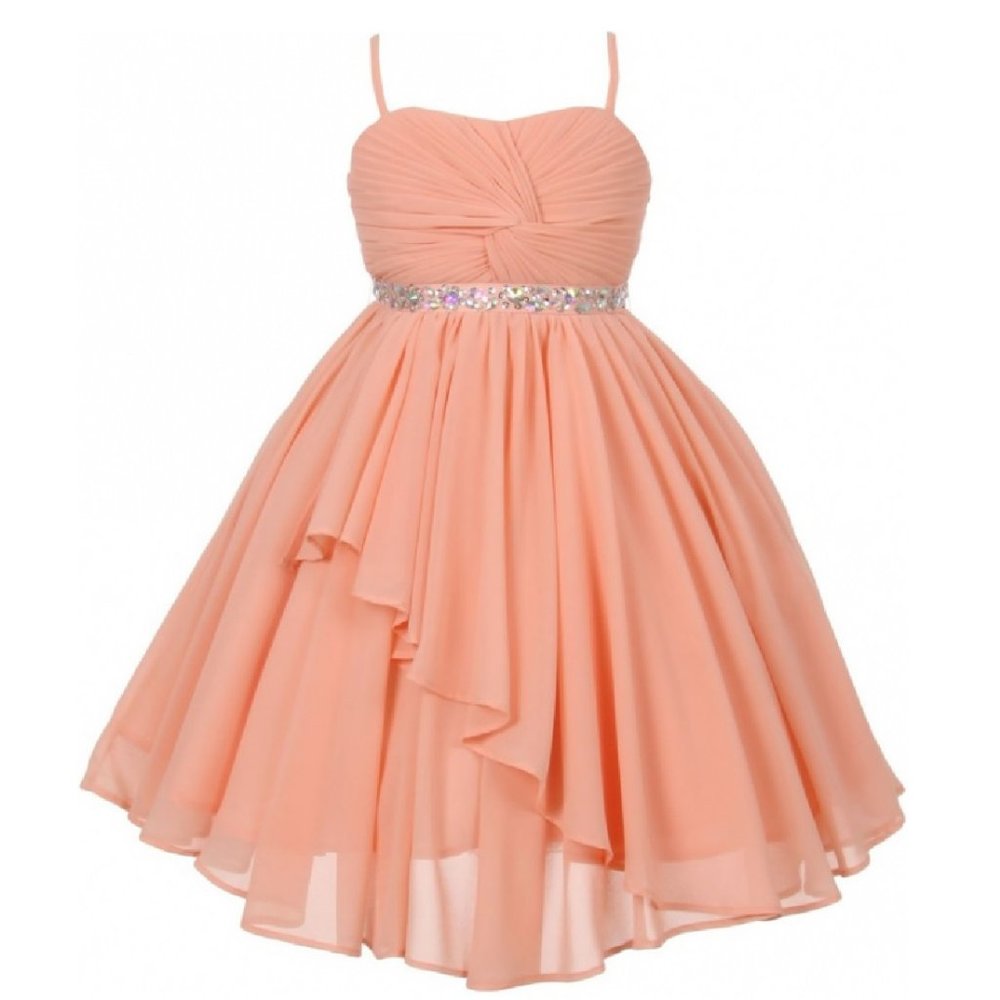 Junior Girl Dress Wedding Chiffon Ruffled Big Girls Floral Flower Girls Blush